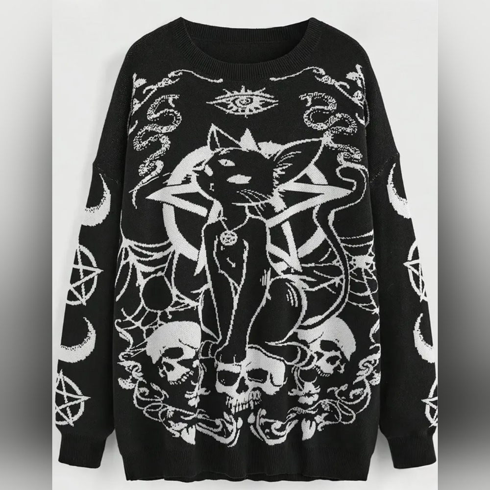Black and White Cat Graphic Sweater